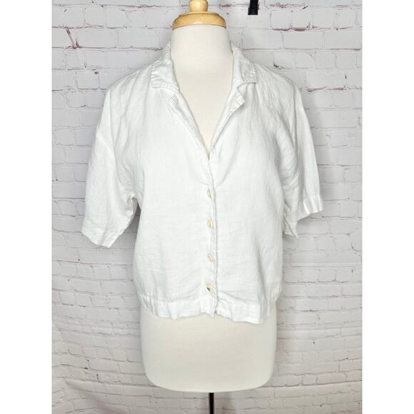 Madewell White 100% Linen Cropped Button Front Short Sleeve Top Womens Large - Picture 6 of 8